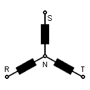 Three-phase, Wye connection with neutral symbol