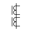 Symbol of the current transformer with two cores with a secondary winding on each core