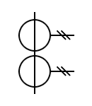 Symbol of the current transformer with two cores with a secondary winding on each core
