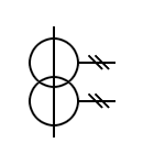 Symbol of the current transformer with two secondary windings on a core