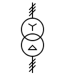 Three-phase transformer with star / delta connection symbol