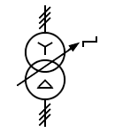 Symbol of three-phase transformer with star / delta connection and step tap changer