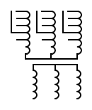 Symbol of three-phase transformer with star / star connections and connection points