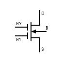 MOSFET transistor symbol, depletion type, 2 gates and 5 terminals