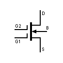 MOSFET transistor symbol, depletion type, 2 gates and 5 terminals